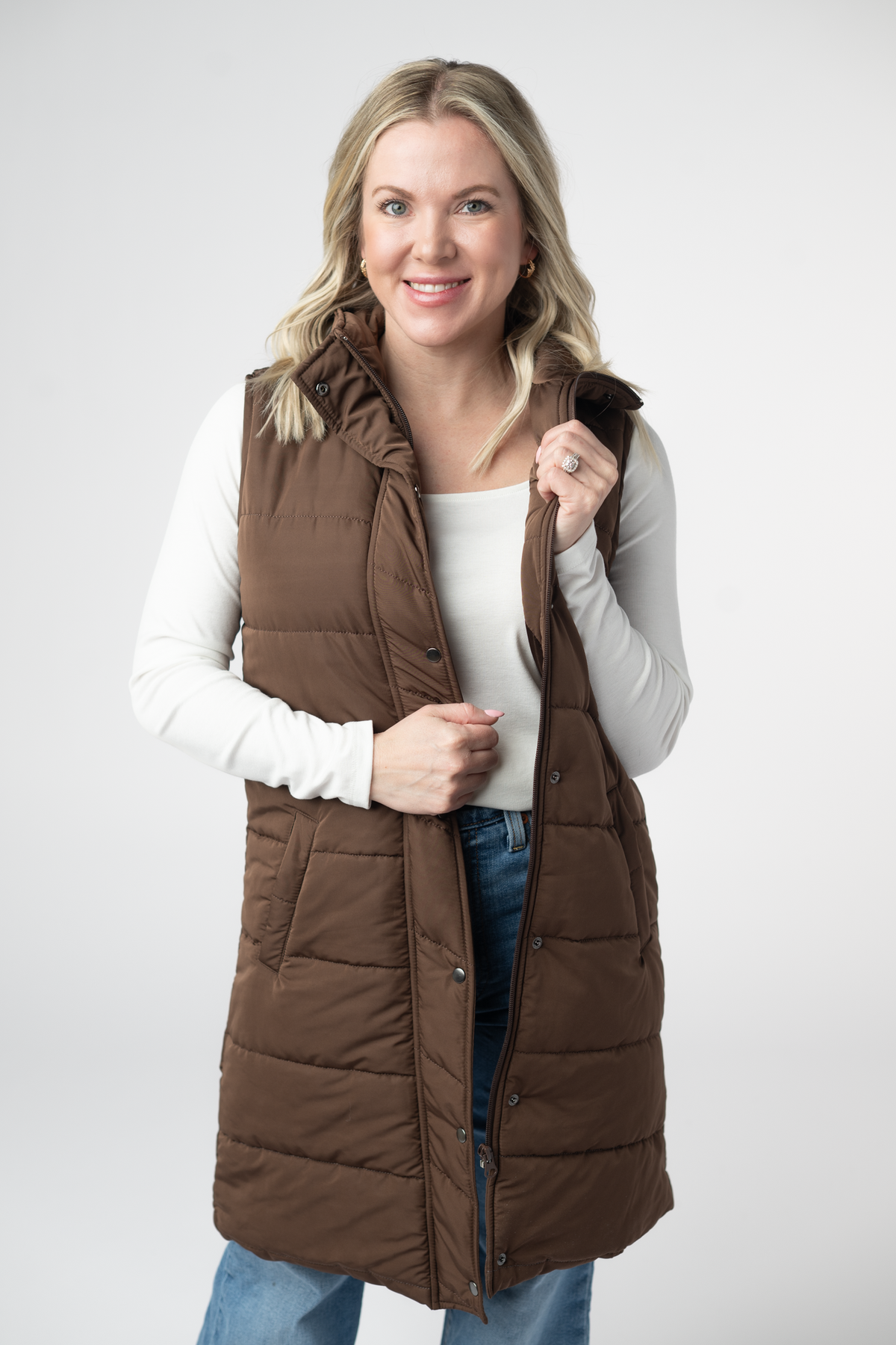 Harlow Long Vest in Brown