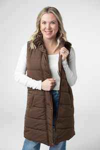 Harlow Long Vest in Brown