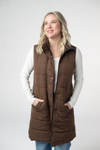 Harlow Long Vest in Brown