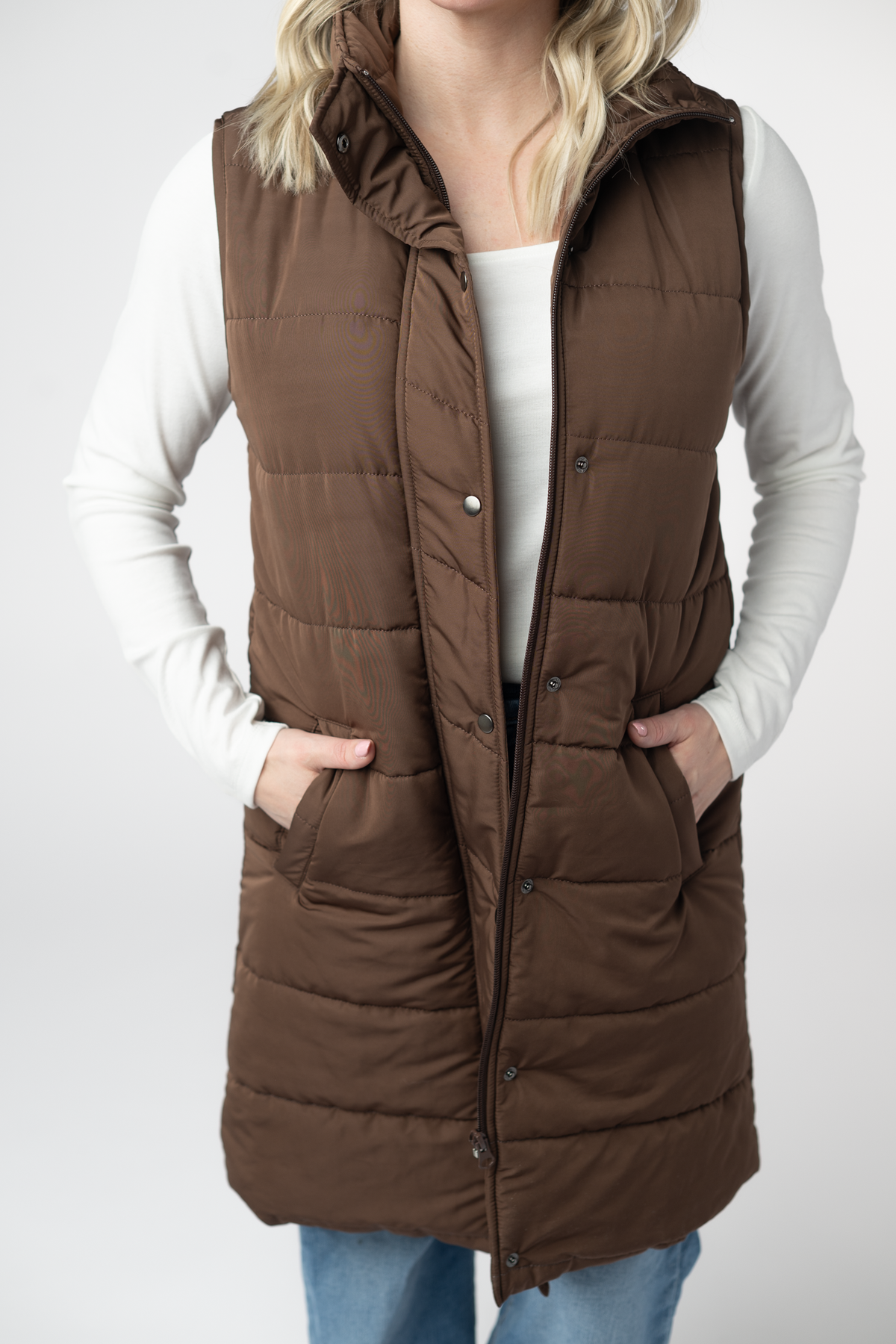 Harlow Long Vest in Brown