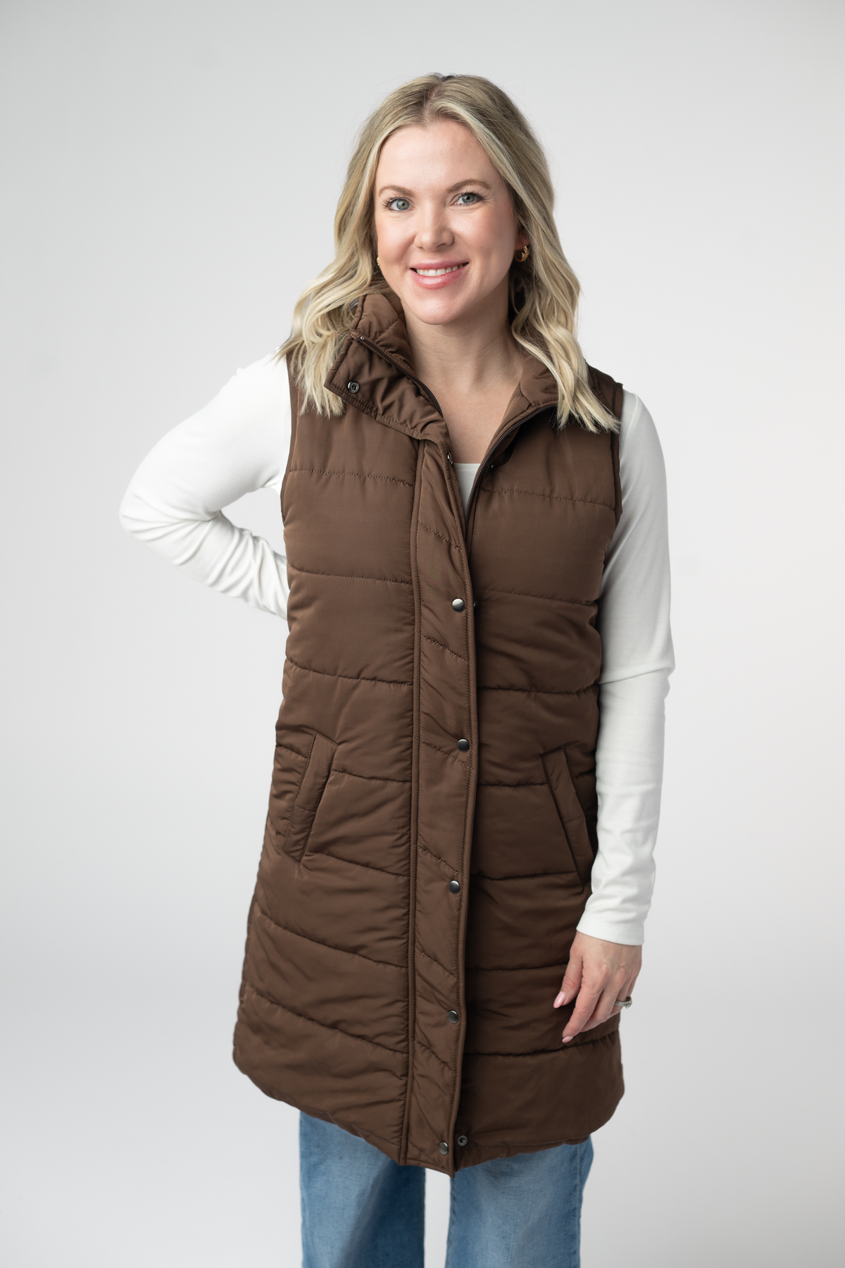 Harlow Long Vest in Brown