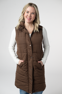 Harlow Long Vest in Brown