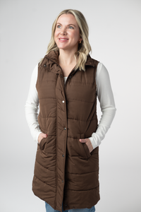 Harlow Long Vest in Brown