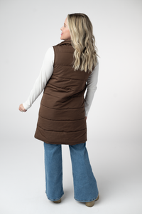 Harlow Long Vest in Brown