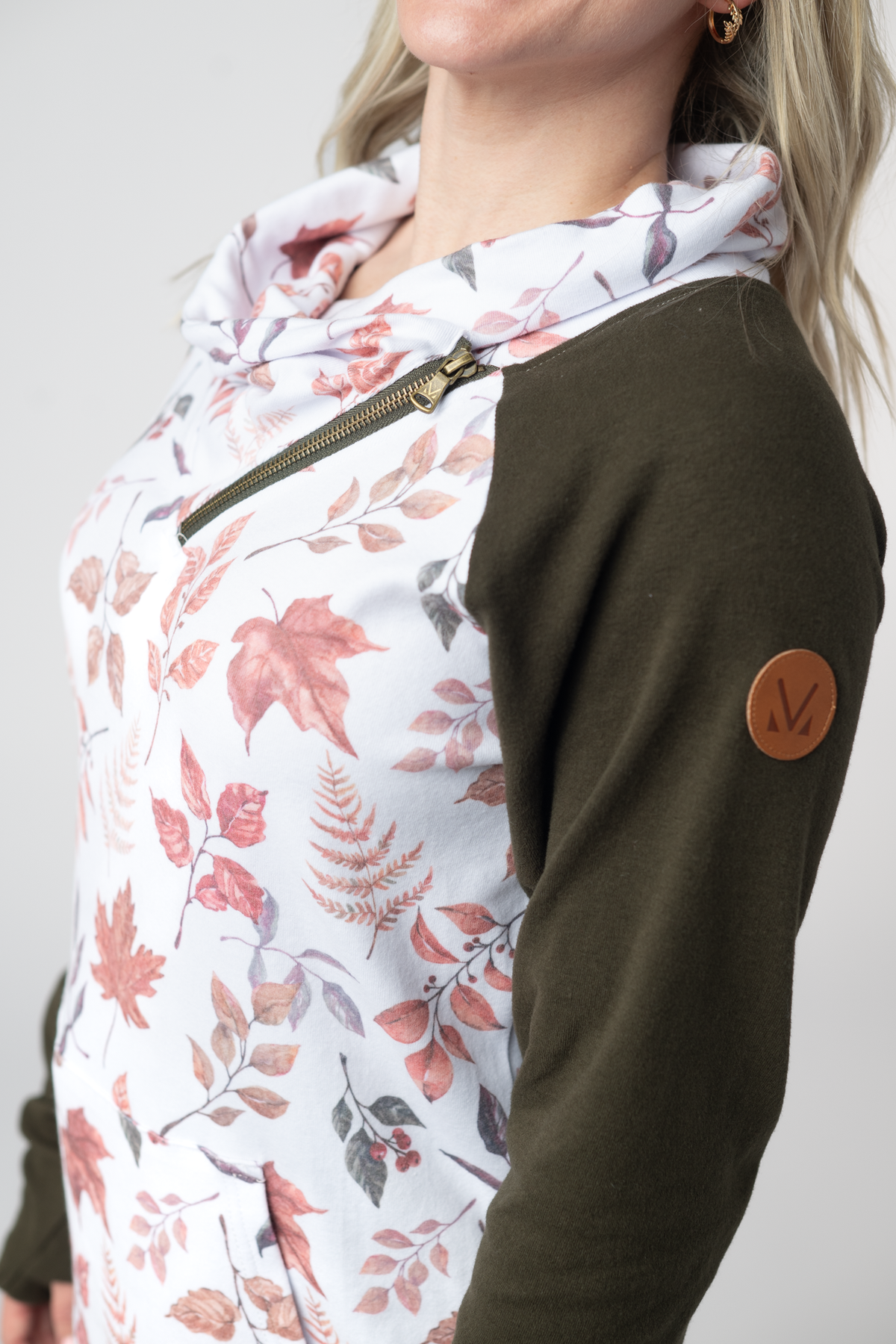 Classic Zoey ZipCowl Sweatshirt in Autumn Leaves and Olive