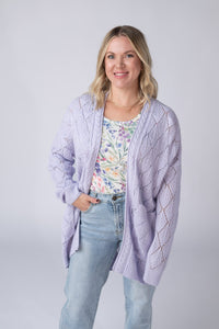 Open Knit Cardigan in Lavender