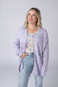 Open Knit Cardigan in Lavender