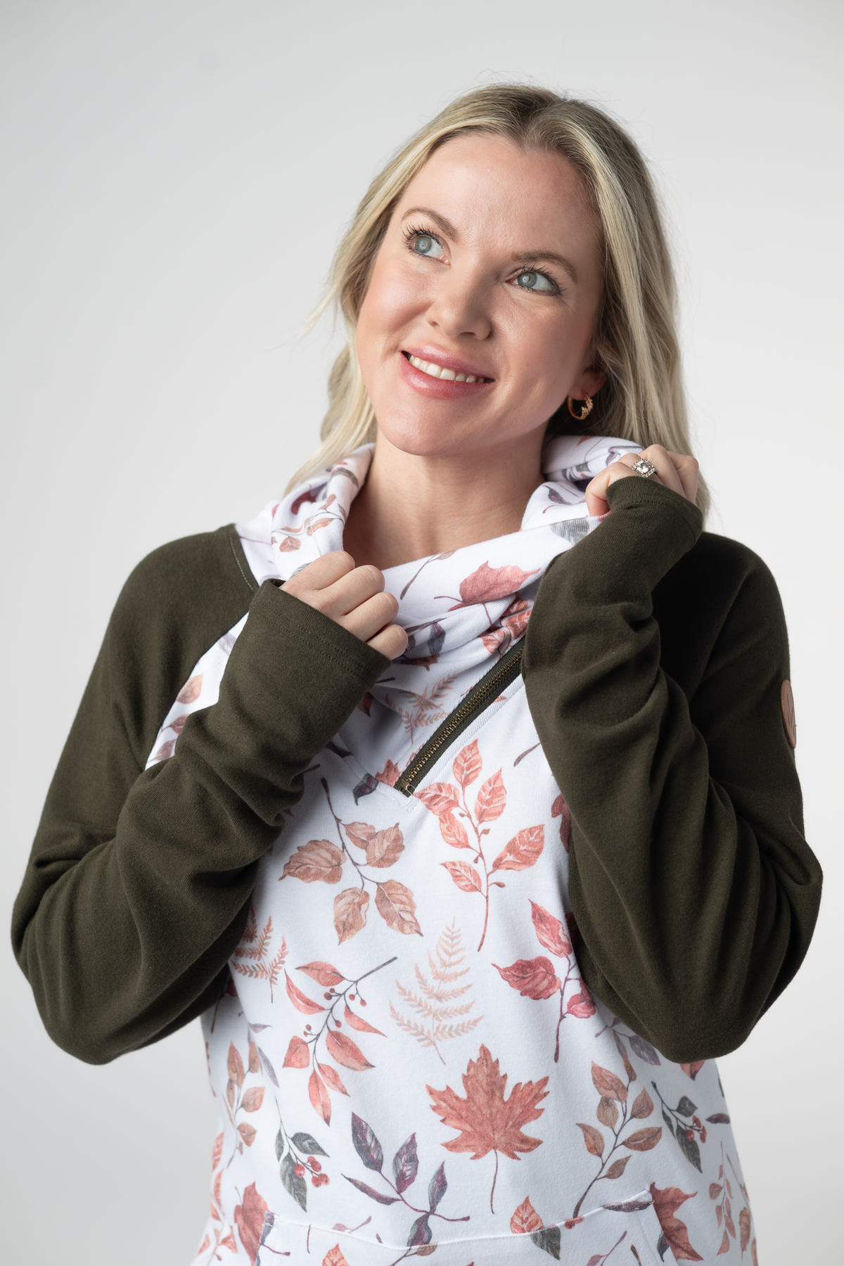 Classic Zoey ZipCowl Sweatshirt in Autumn Leaves and Olive