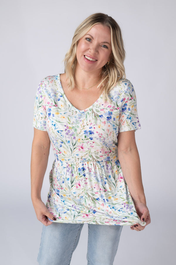 Sarah Ruffle Short Sleeve in Cottage Floral