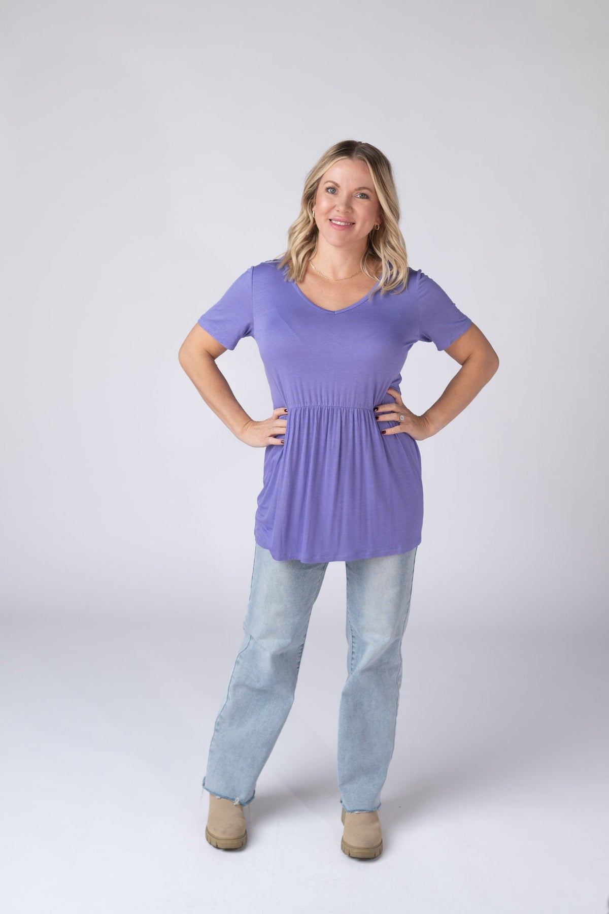 Sarah Ruffle Short Sleeve in Periwinkle Purple