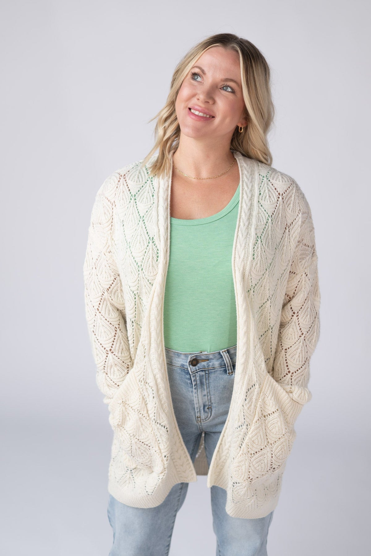 Open Knit Cardigan in Ivory