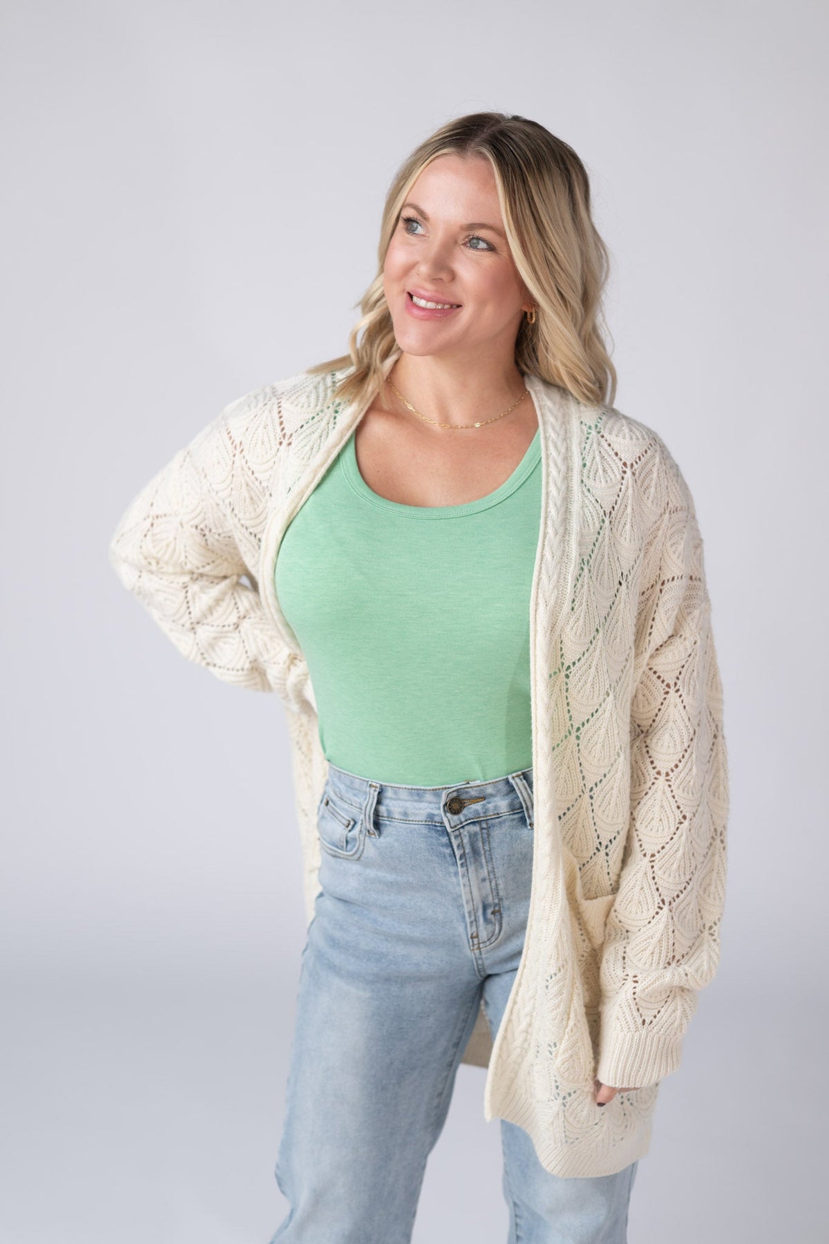 Open Knit Cardigan in Ivory