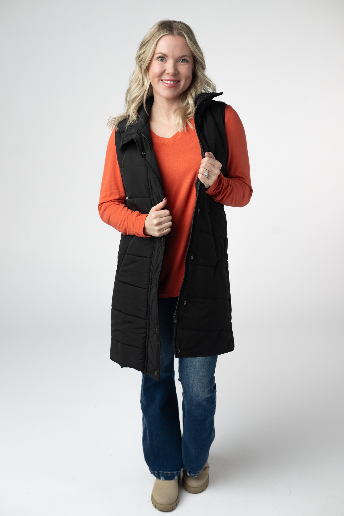 Harlow Long Vest in Black