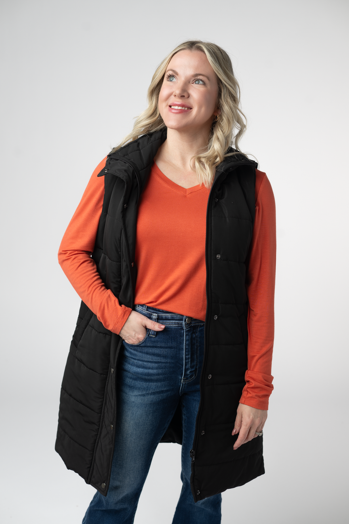 Harlow Long Vest in Black