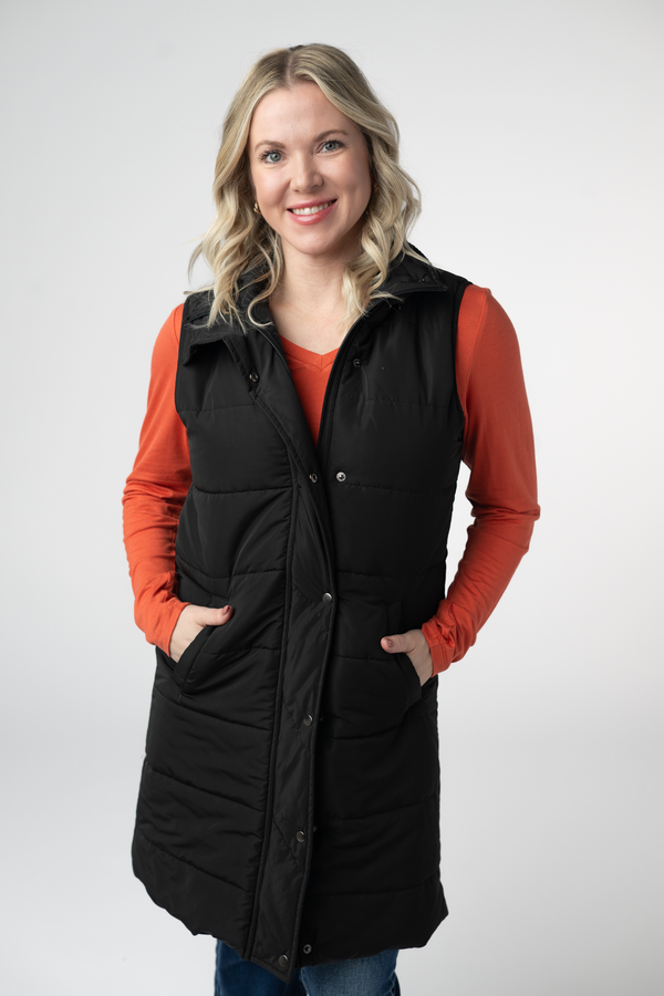 Harlow Long Vest in Black