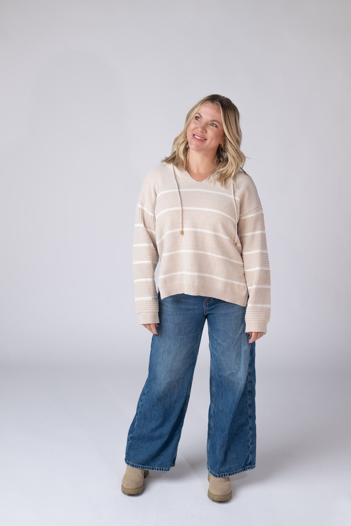 Maddie Striped Hoodie in Natural