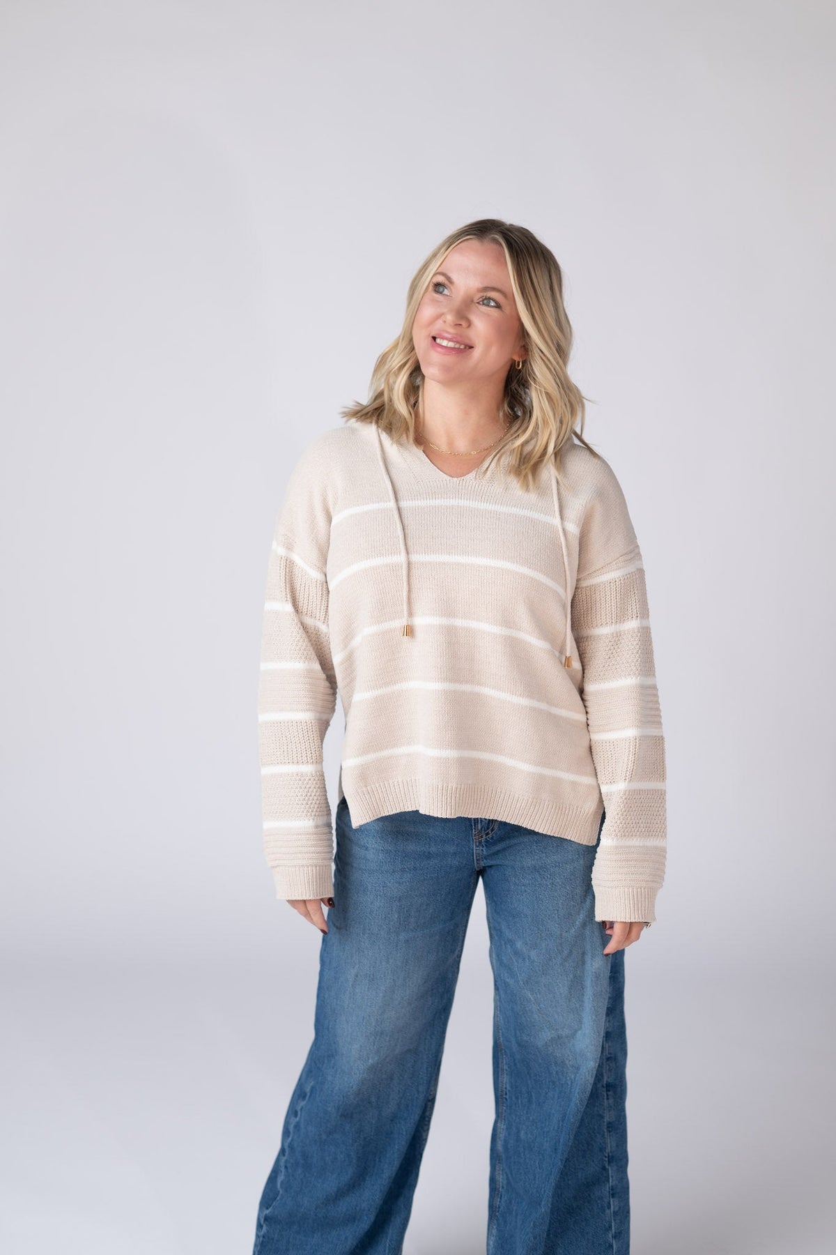 Maddie Striped Hoodie in Natural