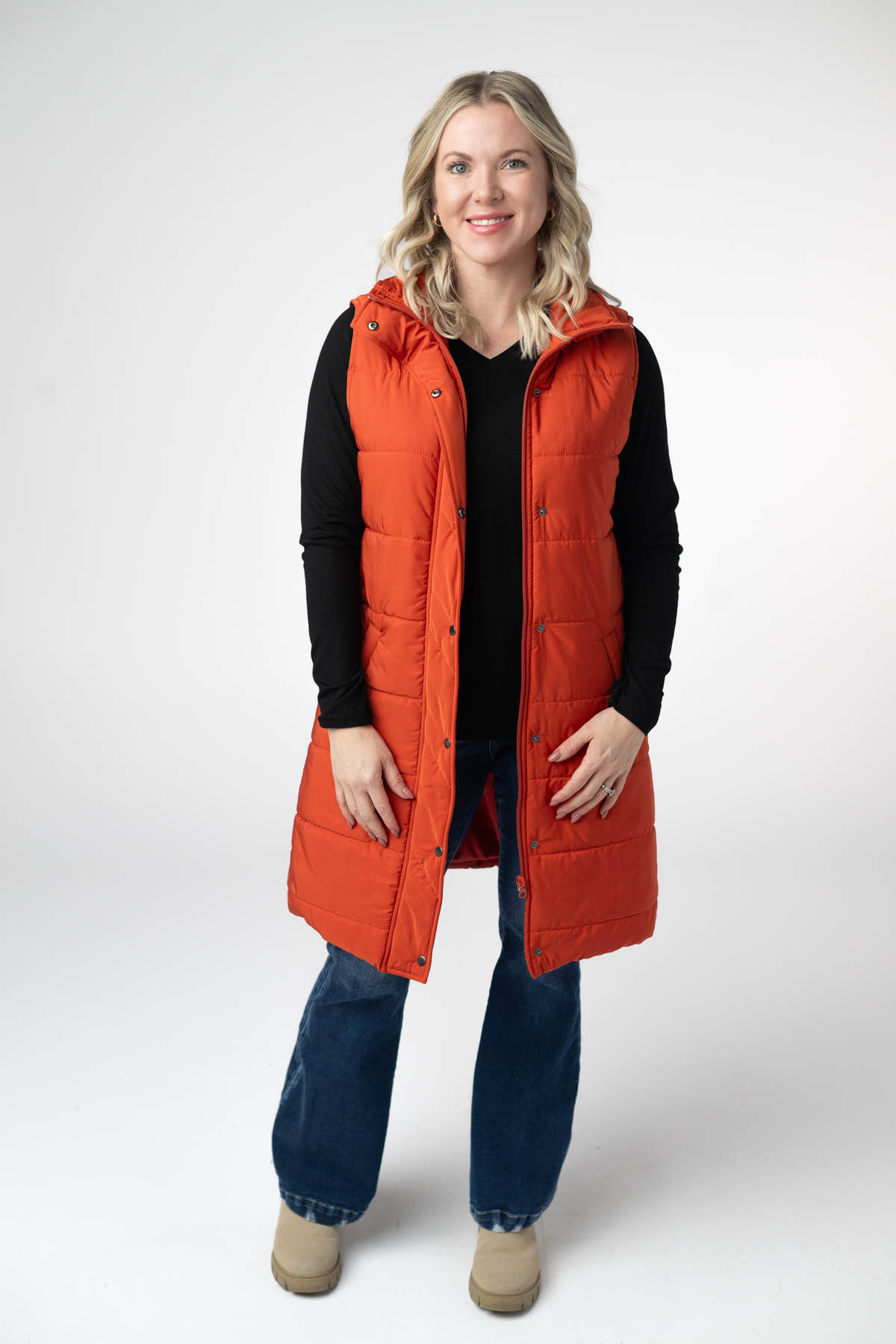 Harlow Long Vest in Pumpkin