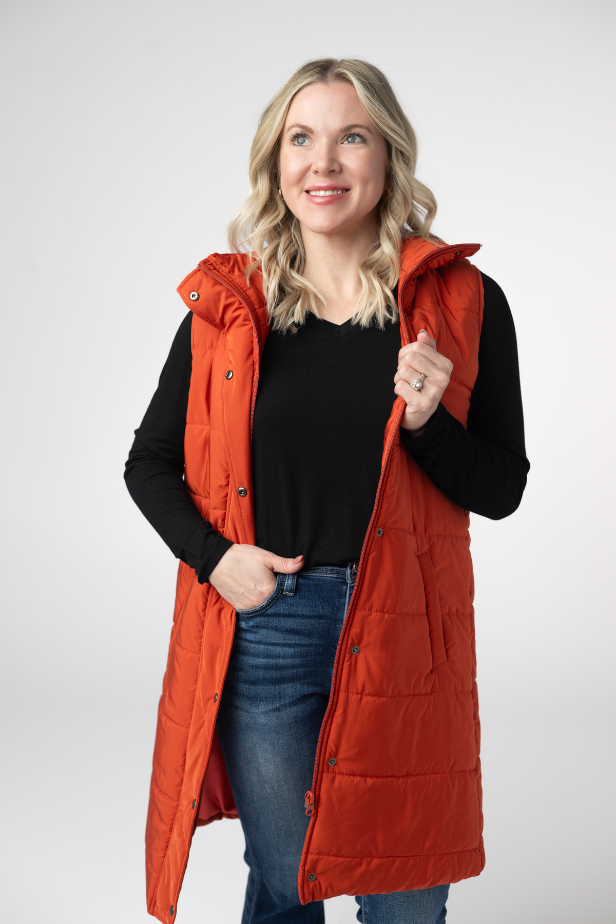 Harlow Long Vest in Pumpkin