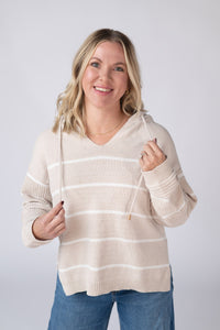 Maddie Striped Hoodie in Natural