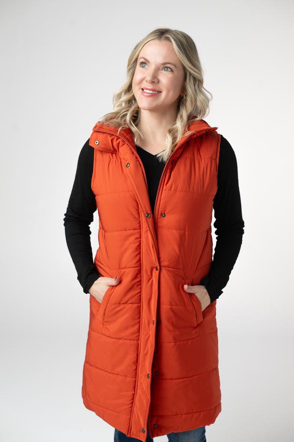 Harlow Long Vest in Pumpkin