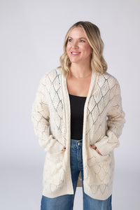 Open Knit Cardigan in Ivory