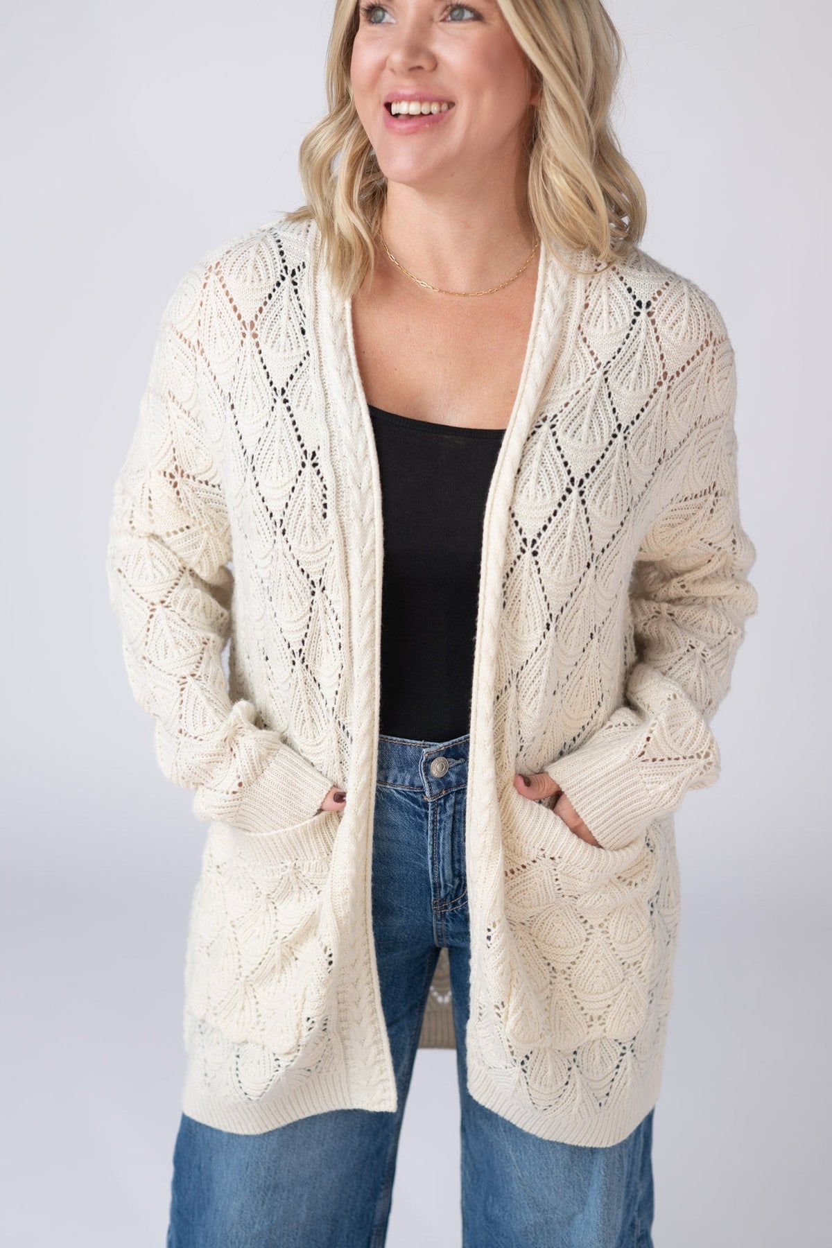 Open Knit Cardigan in Ivory