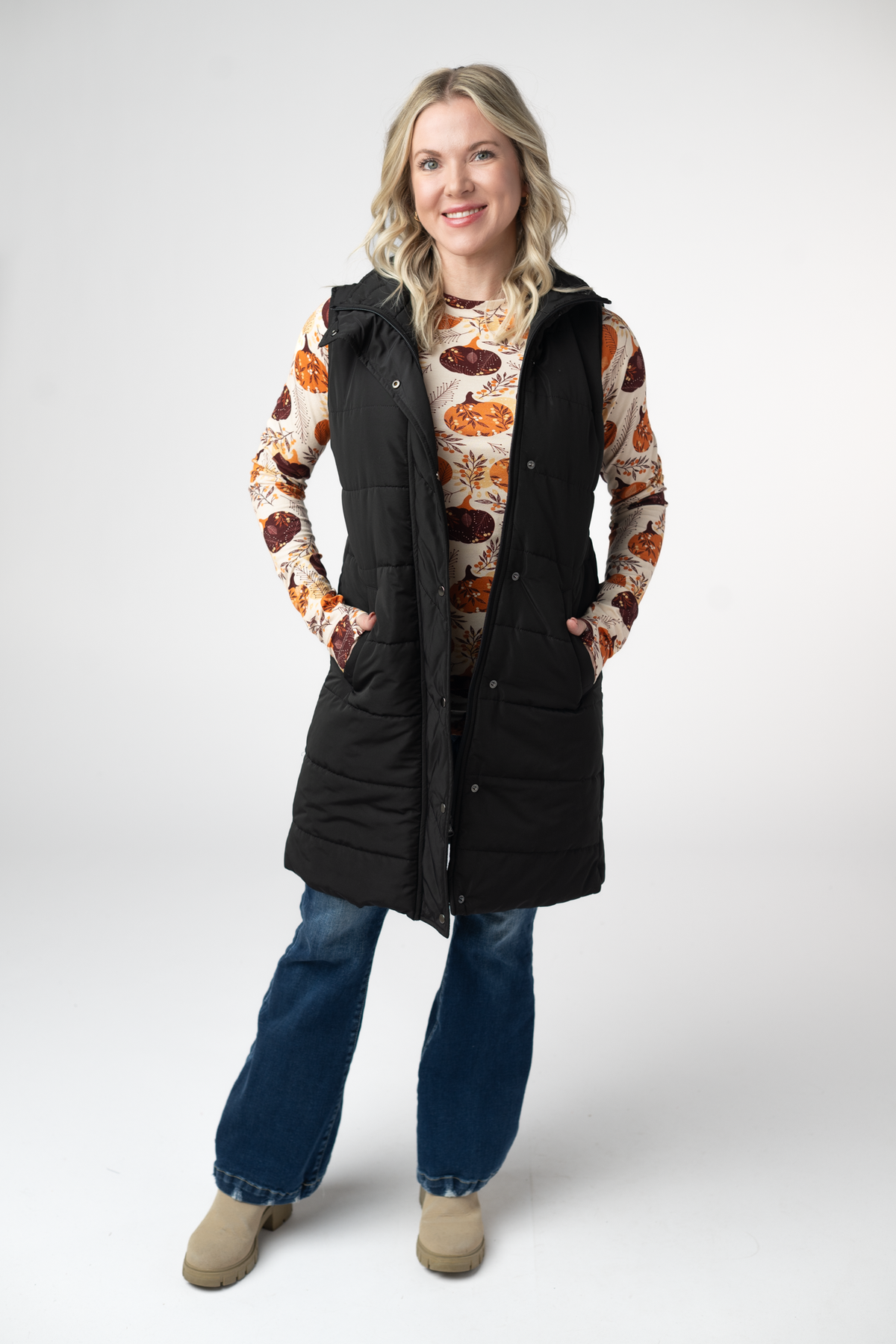 Harlow Long Vest in Black
