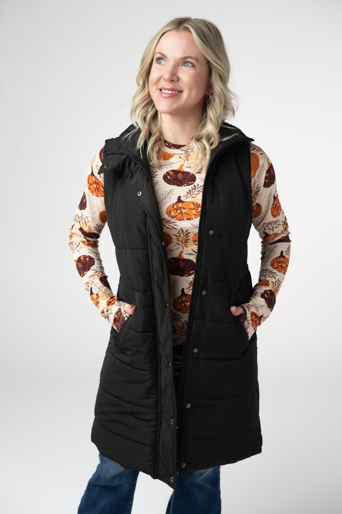 Harlow Long Vest in Black