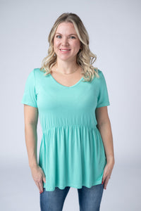 Sarah Ruffle Short Sleeve in Turquoise
