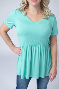 Sarah Ruffle Short Sleeve in Turquoise