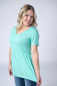 Sarah Ruffle Short Sleeve in Turquoise