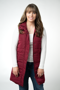 Harlow Long Vest in Burgundy
