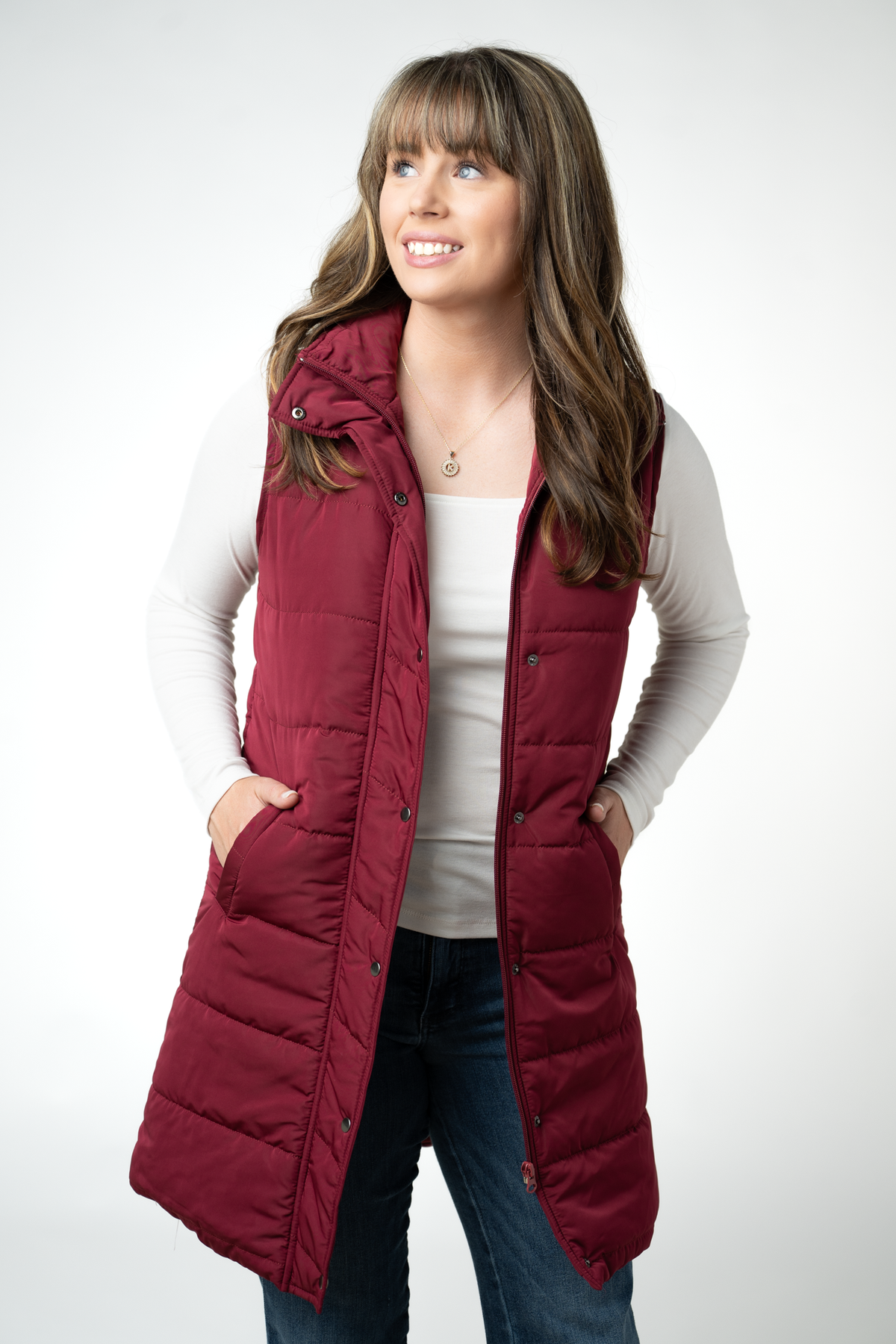 Harlow Long Vest in Burgundy