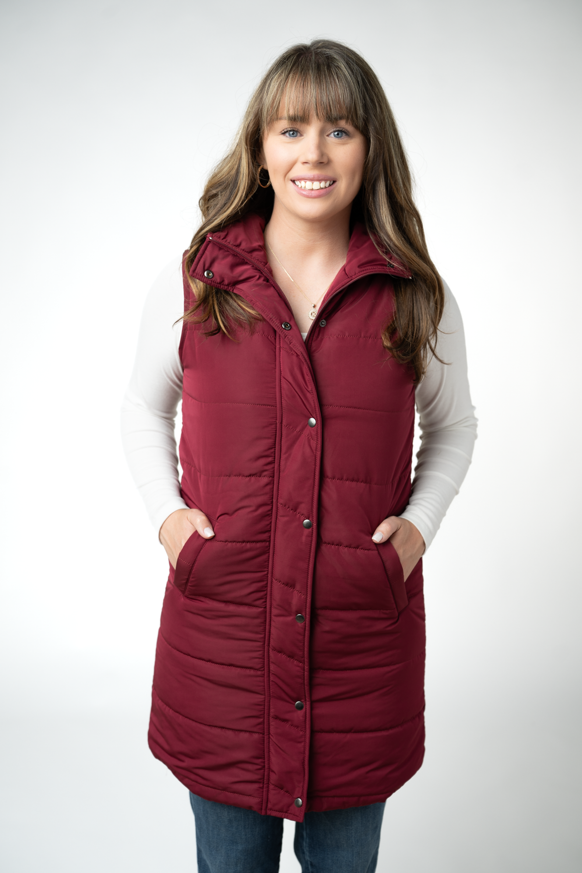 Harlow Long Vest in Burgundy