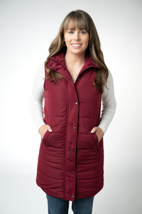 Harlow Long Vest in Burgundy