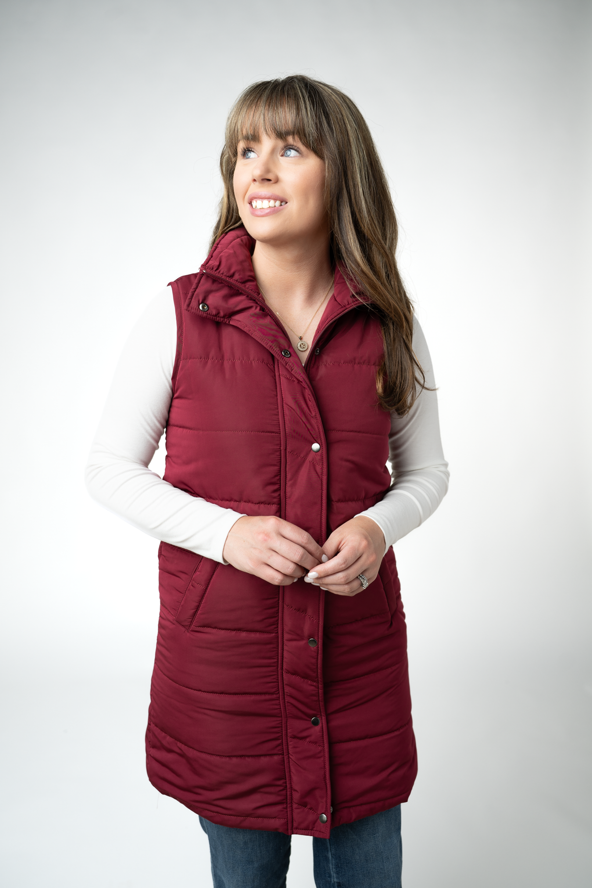 Harlow Long Vest in Burgundy