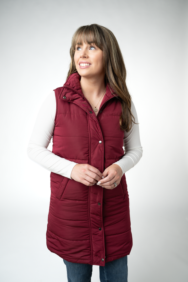 Harlow Long Vest in Burgundy