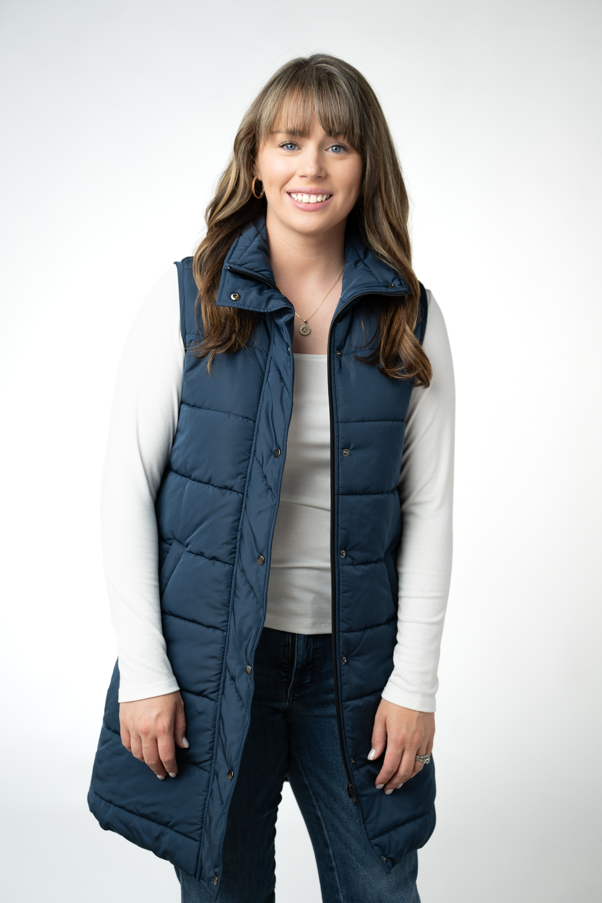 Harlow Long Vest in Navy