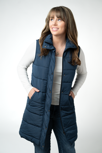 Harlow Long Vest in Navy