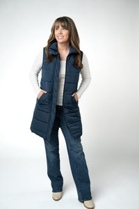 Harlow Long Vest in Navy