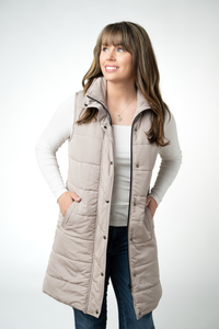 Harlow Long Vest in Latte