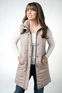 Harlow Long Vest in Latte