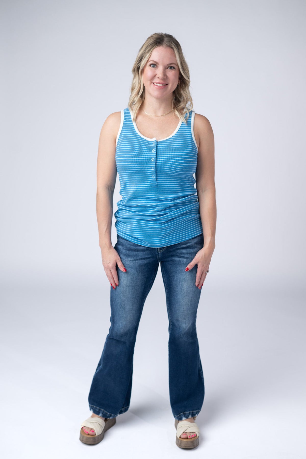 Shiloh Button Snap Tank in Ocean Blue