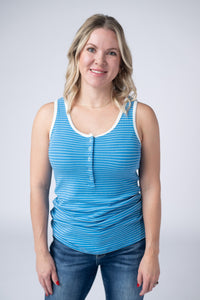 Shiloh Button Snap Tank in Ocean Blue