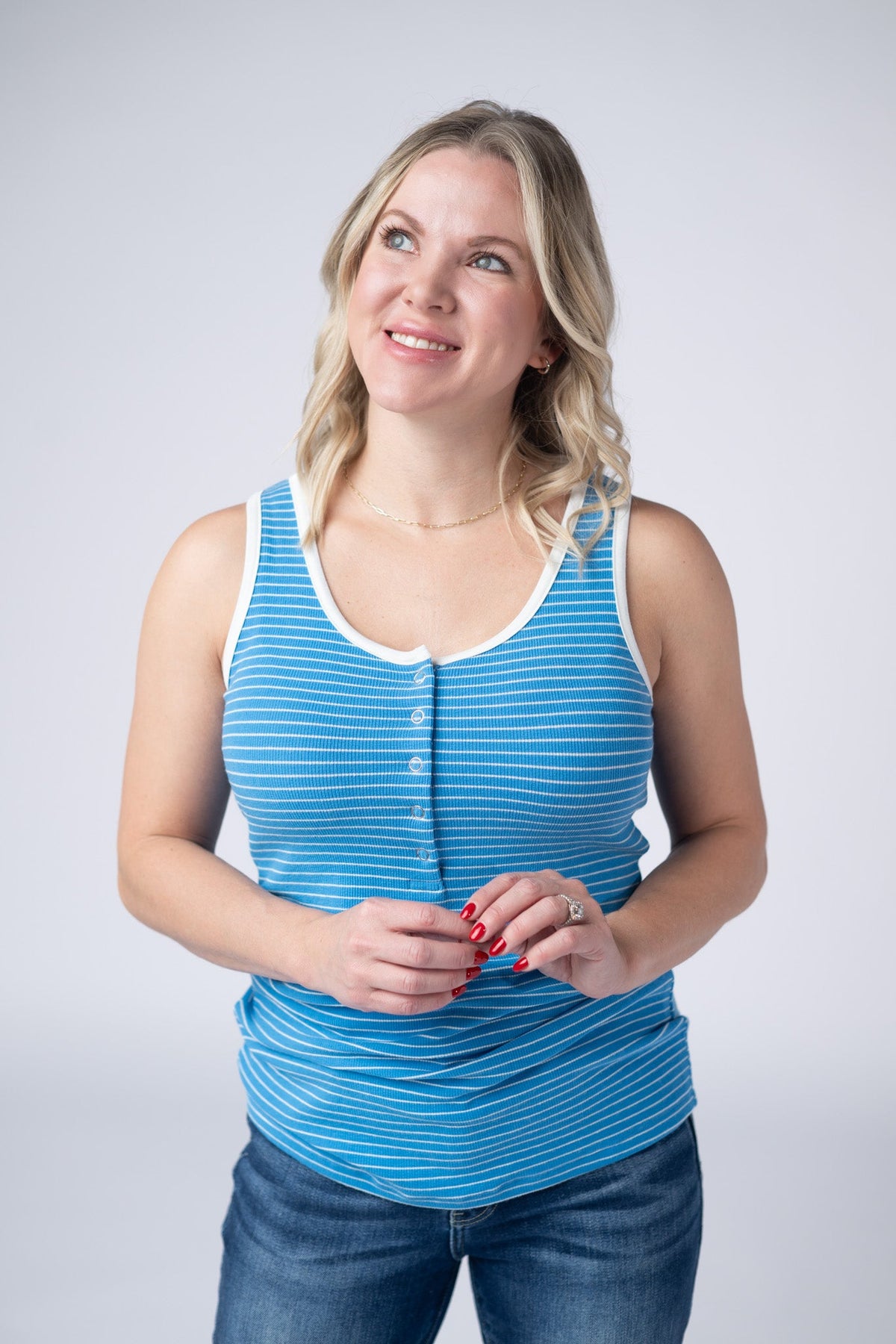 Shiloh Button Snap Tank in Ocean Blue