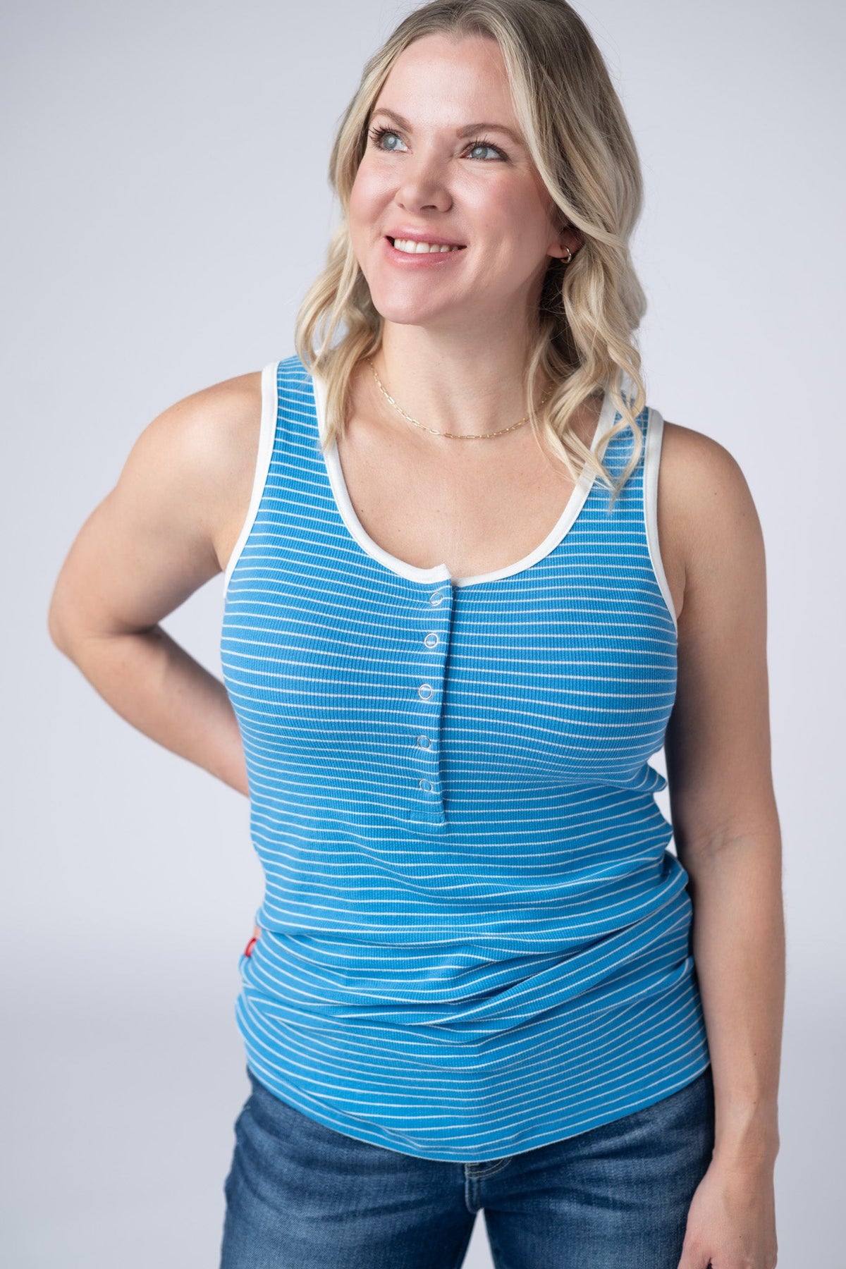 Shiloh Button Snap Tank in Ocean Blue