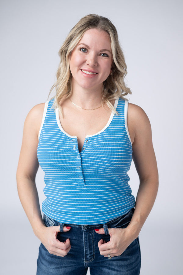 Shiloh Button Snap Tank in Ocean Blue