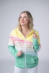 Colorblock Fullzip in Yellow, Rainbow Stripes, and Lime