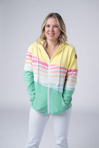 Colorblock Fullzip in Yellow, Rainbow Stripes, and Lime
